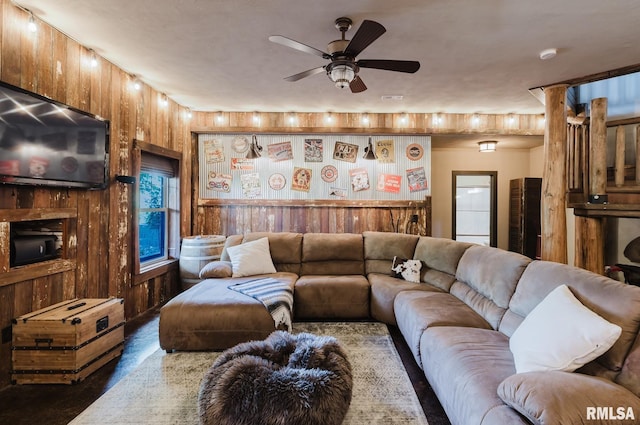3525 Parrish Ridge Ln, Goreville, IL 62939 - living area with wood walls and ceiling fan