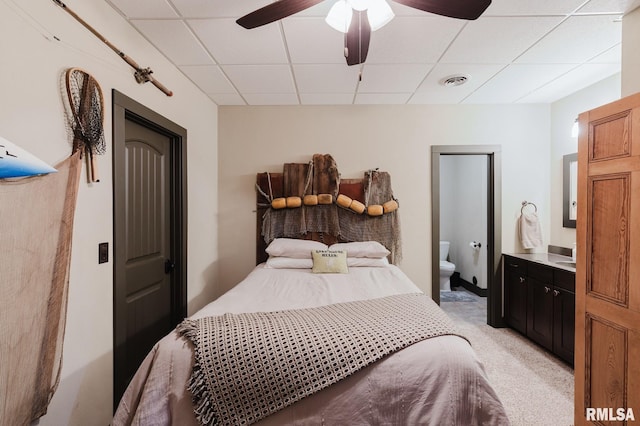 3525 Parrish Ridge Ln, Goreville, IL 62939 - bedroom with a drop ceiling, light carpet, and a ceiling fan