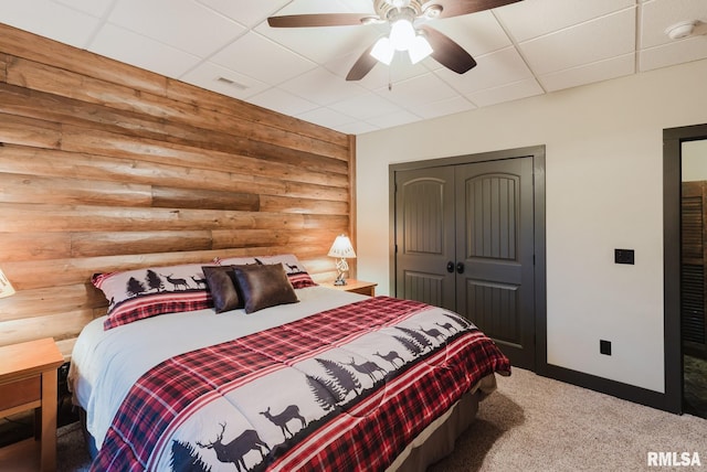3525 Parrish Ridge Ln, Goreville, IL 62939 - carpeted bedroom featuring a drop ceiling, a closet, and a ceiling fan