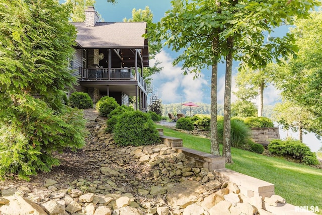 3525 Parrish Ridge Ln, Goreville, IL 62939 - view of green lawn featuring stairway and a deck
