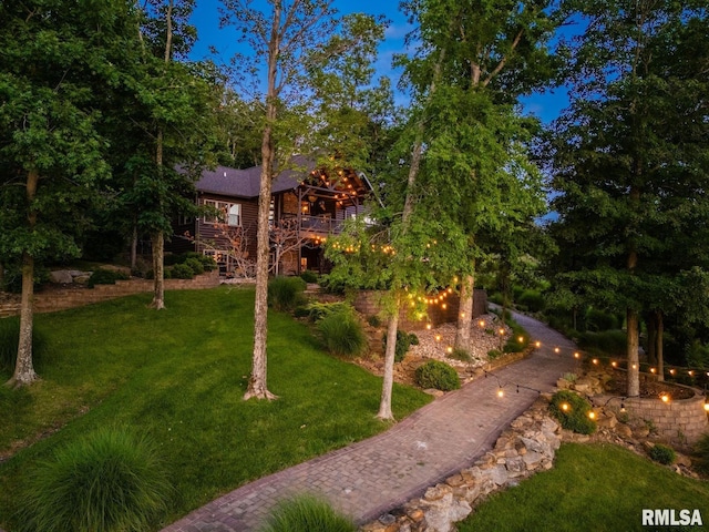 3525 Parrish Ridge Ln, Goreville, IL 62939 - view of grassy yard featuring stairs and a deck
