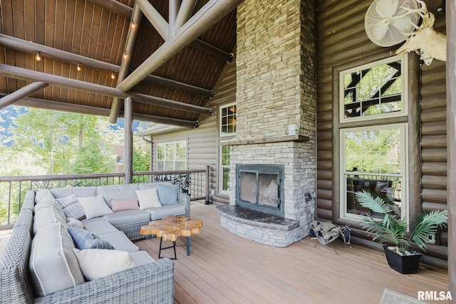 3525 Parrish Ridge Ln, Goreville, IL 62939 - wooden terrace with an outdoor living space with a fireplace