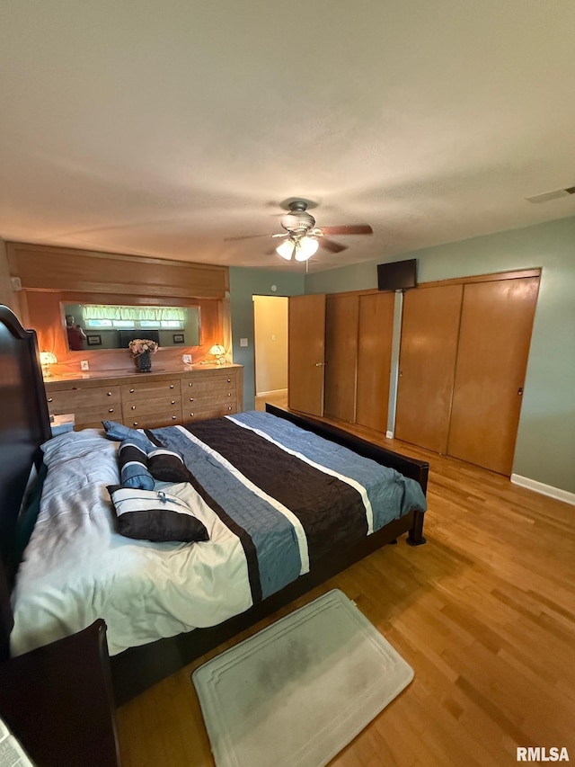 303 S College Blvd, Carmi, IL 62821 - bedroom with wood finished floors, two closets, and ceiling fan