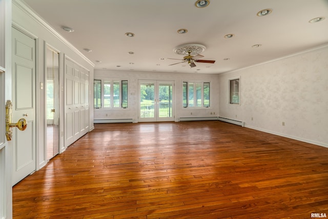 2723 Country Club Rd, Carbondale, IL 62901 - empty room featuring a ceiling fan, hardwood / wood-style flooring, healthy amount of natural light, ornamental molding, and recessed lighting