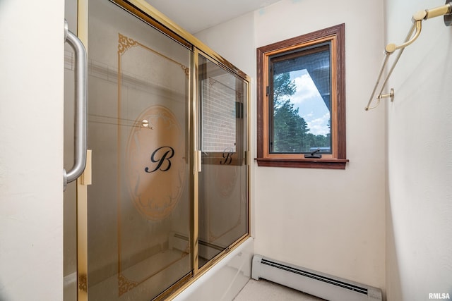 2723 Country Club Rd, Carbondale, IL 62901 - bathroom with baseboard heating and shower / bath combination with glass door