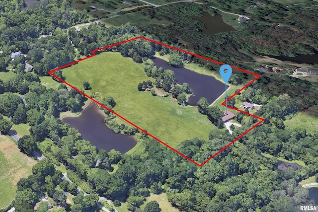 2723 Country Club Rd, Carbondale, IL 62901 - aerial view of property and surrounding area with property boundaries highlighted and a nearby body of water