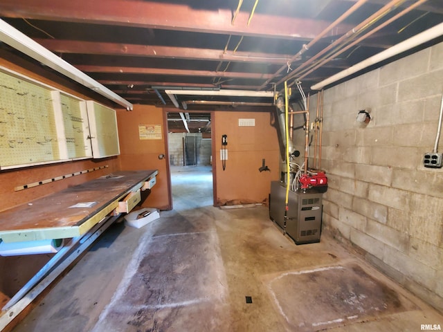 2723 Country Club Rd, Carbondale, IL 62901 - garage with concrete block wall and a heating unit