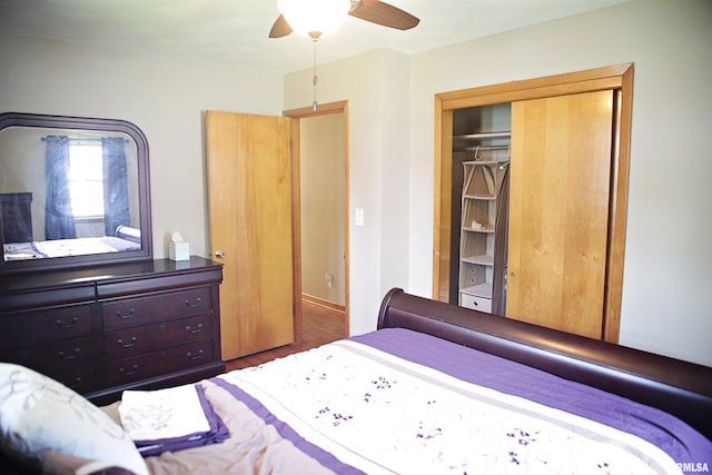203 Skyline Dr, Marion, IL 62959 - bedroom featuring wood finished floors, a closet, and ceiling fan