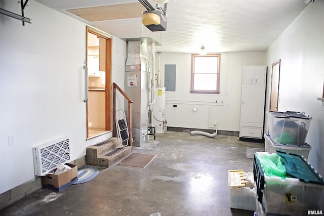 203 Skyline Dr, Marion, IL 62959 - garage with electric panel, a garage door opener, and water heater