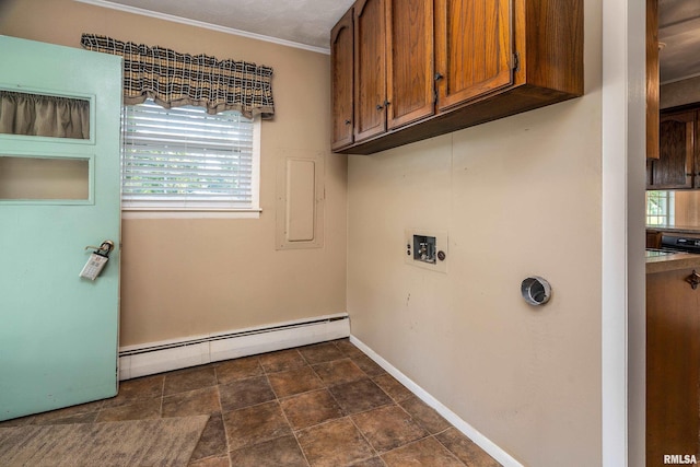 4341 Market Rd, Marion, IL 62959 - washroom with a baseboard radiator, cabinet space, washer hookup, and crown molding