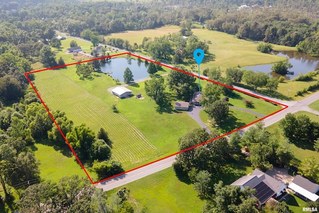 4341 Market Rd, Marion, IL 62959 - overview of rural landscape with a large body of water and property boundaries highlighted