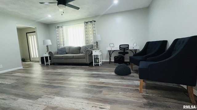 13607 Leisure Ln, Benton, IL 62812 - living room with a ceiling fan, wood finished floors, and recessed lighting