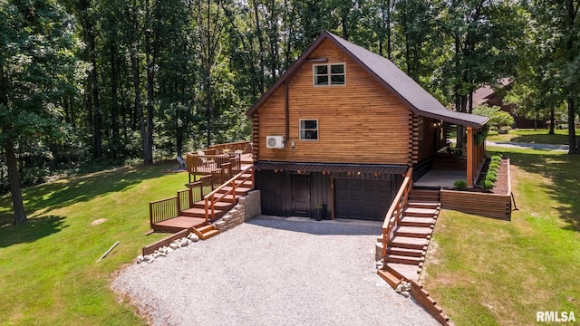 14682 White Birch Ct, Benton, IL 62812 - view of side of property with stairway, log exterior, gravel driveway, and a garage