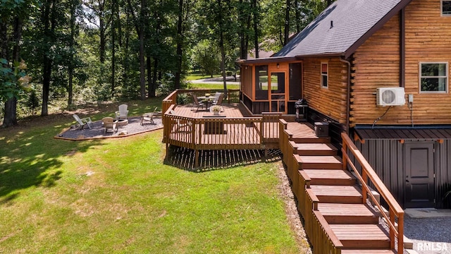 14682 White Birch Ct, Benton, IL 62812 - wooden terrace with a fire pit, a yard, and stairs