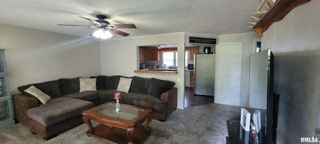1420 N 17th St, Mount Vernon, IL 62864 - living room with a ceiling fan, carpet flooring, and ornamental molding