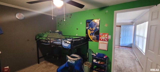 1420 N 17th St, Mount Vernon, IL 62864 - bedroom with carpet flooring, crown molding, and a ceiling fan