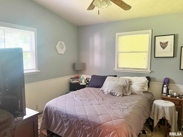 24 Adkins St, Metropolis, IL 62960 - bedroom featuring a wainscoted wall, ceiling fan, and lofted ceiling