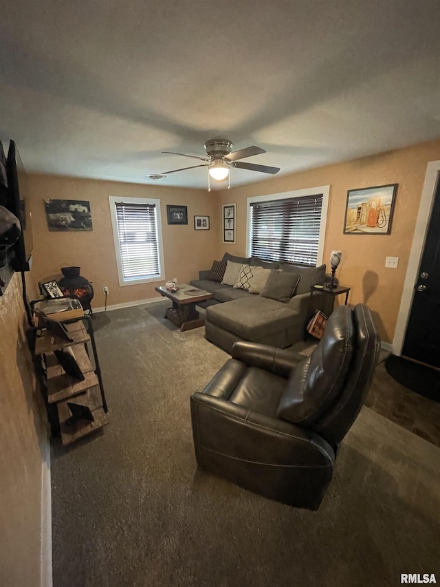 204 Oak St, Odin, IL 62870 - living area featuring carpet floors and a ceiling fan
