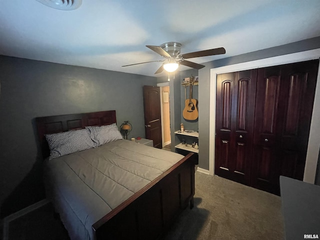 204 Oak St, Odin, IL 62870 - bedroom with carpet floors, a closet, and a ceiling fan