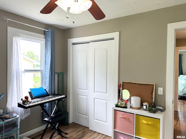 501 Cedar Creek Rd, Makanda, IL 62958 - home office featuring a ceiling fan and wood finished floors
