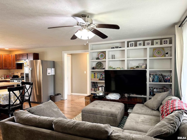 501 Cedar Creek Rd, Makanda, IL 62958 - living room with a ceiling fan, light wood-type flooring, and a textured ceiling