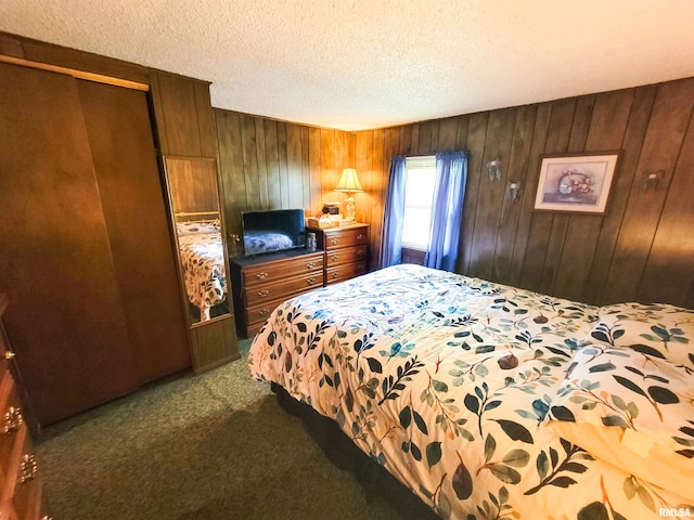 113 SW Mead St, Clay City, IL 62824 - carpeted bedroom featuring wooden walls and a textured ceiling