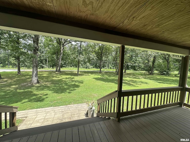 11382 Petroff Rd, Benton, IL 62812 - deck with view of wooded area, a yard, and a patio area