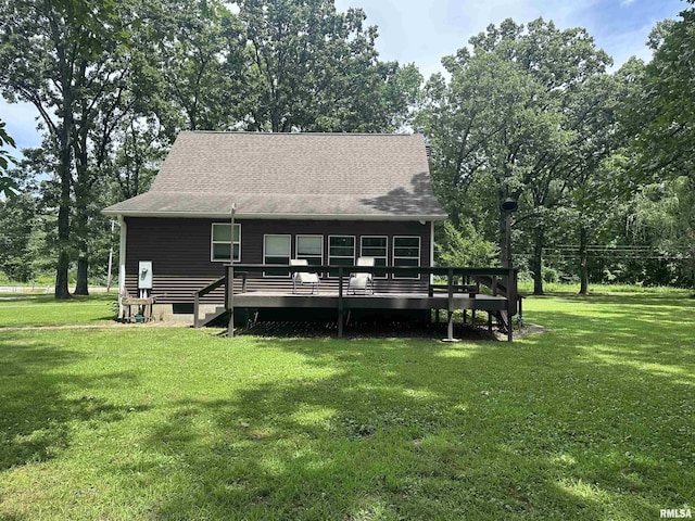 11382 Petroff Rd, Benton, IL 62812 - back of property featuring a wooden deck and a yard