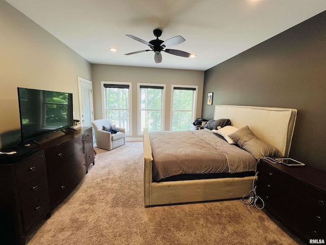 65 Stony Pt, Goreville, IL 62939 - bedroom featuring light carpet, a ceiling fan, and recessed lighting