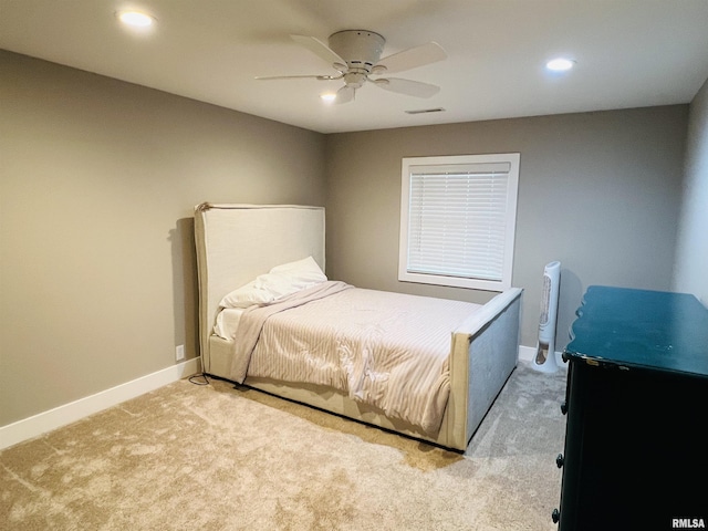 65 Stony Pt, Goreville, IL 62939 - bedroom with light carpet, recessed lighting, and a ceiling fan