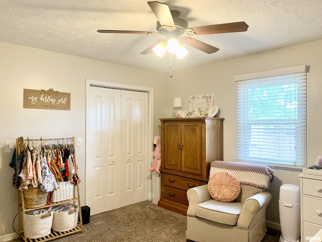 1203 W Goodall St, Marion, IL 62959 - living area with a ceiling fan, carpet, and a textured ceiling