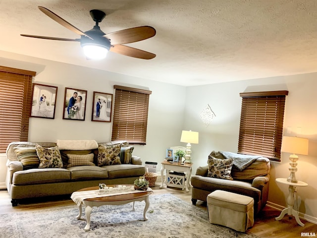 1203 W Goodall St, Marion, IL 62959 - living area featuring a ceiling fan, a textured ceiling, and wood finished floors