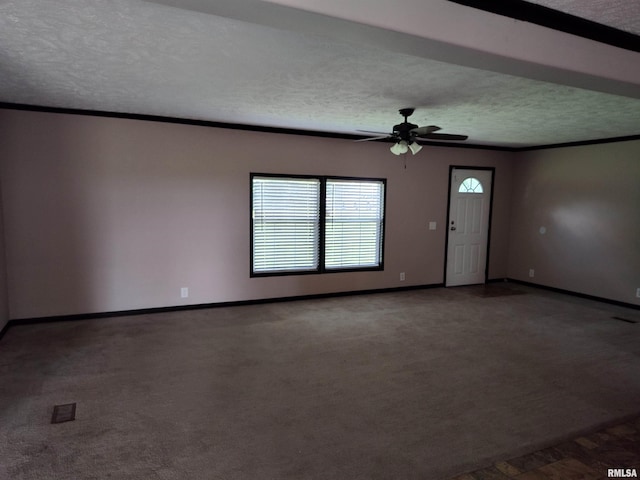 45 Davis Ridge Rd, Eldorado, IL 62930 - unfurnished room featuring a ceiling fan, carpet floors, a textured ceiling, and crown molding