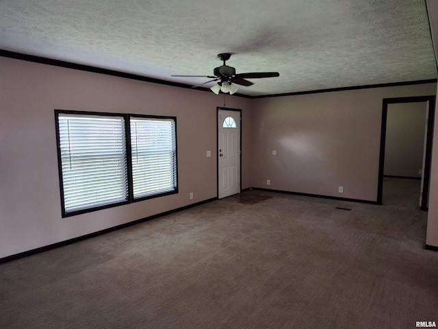 45 Davis Ridge Rd, Eldorado, IL 62930 - carpeted spare room featuring a textured ceiling, a ceiling fan, and crown molding
