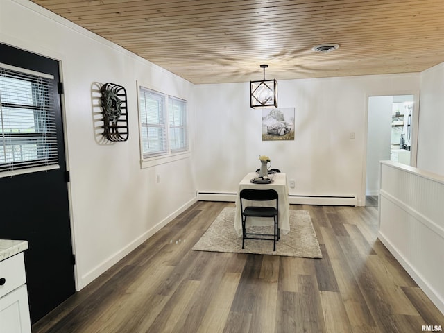 510 Morgan St, Anna, IL 62906 - dining area featuring a baseboard heating unit, wooden ceiling, healthy amount of natural light, and dark wood-style floors