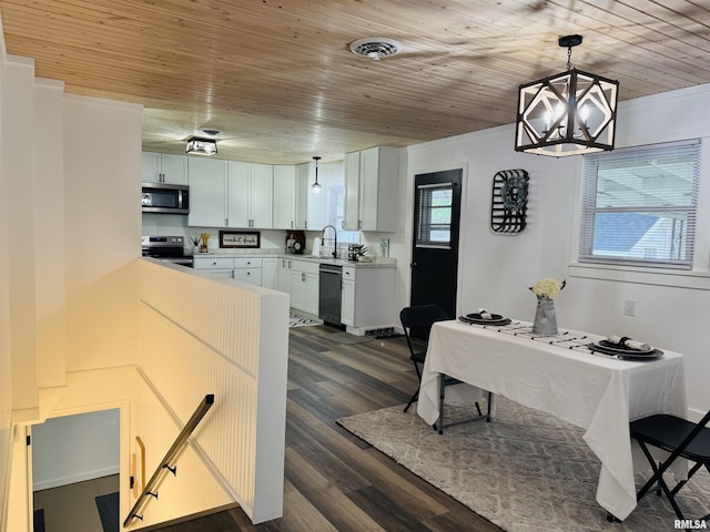 510 Morgan St, Anna, IL 62906 - kitchen with stainless steel appliances, wooden ceiling, a chandelier, light countertops, and pendant lighting