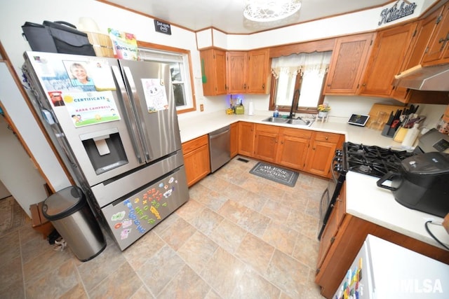 793 County Road 635 E, Wayne City, IL 62895 - kitchen with appliances with stainless steel finishes, under cabinet range hood, light countertops, and brown cabinets