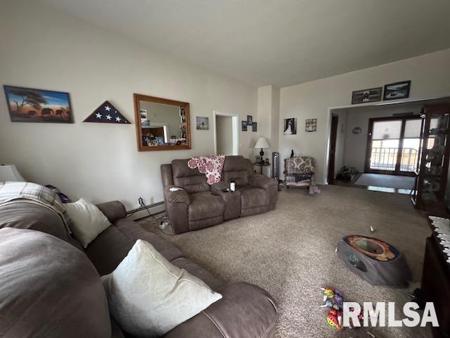 303 Elles Ave, Carterville, IL 62918 - living room featuring baseboard heating and carpet