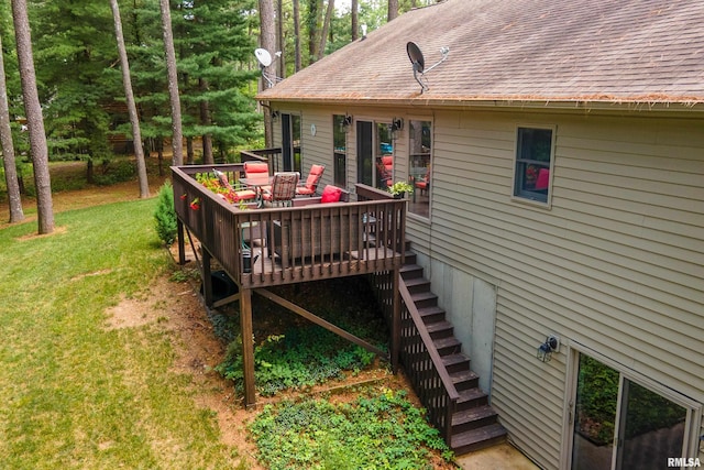 103 Woodland Trl, Anna, IL 62906 - deck featuring a yard, stairway, and outdoor dining area