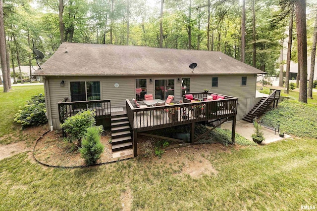 103 Woodland Trl, Anna, IL 62906 - rear view of house featuring stairway, a wooden deck, roof with shingles, and a yard