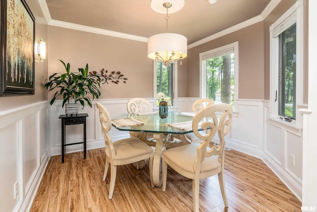 103 Woodland Trl, Anna, IL 62906 - dining area with a decorative wall, a wainscoted wall, light wood-style flooring, and ornamental molding
