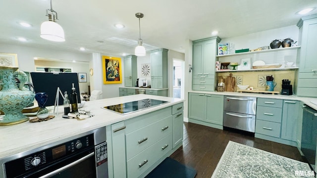 308 W Reed St, Benton, IL 62812 - kitchen featuring black electric cooktop, light countertops, open shelves, recessed lighting, and hanging light fixtures