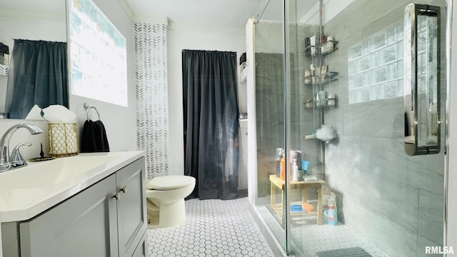 308 W Reed St, Benton, IL 62812 - full bath featuring a stall shower, vanity, and tile patterned flooring