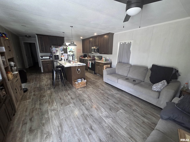 303 N Marion St, Centralia, IL 62801 - living room featuring dark wood-style floors, a ceiling fan, and recessed lighting