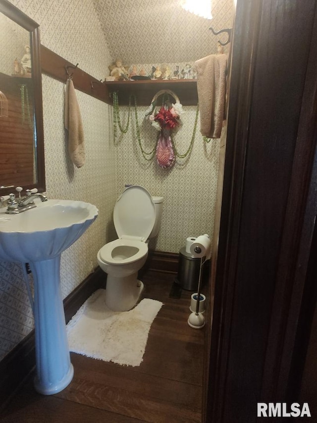 319 High St, Mound City, IL 62963 - bathroom with wallpapered walls and wood finished floors