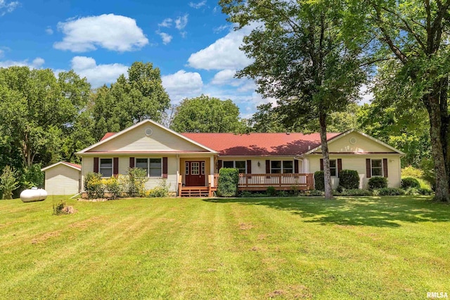 243 Pump Station Rd, Makanda, IL 62958 - ranch-style home featuring a front lawn and a wooden deck