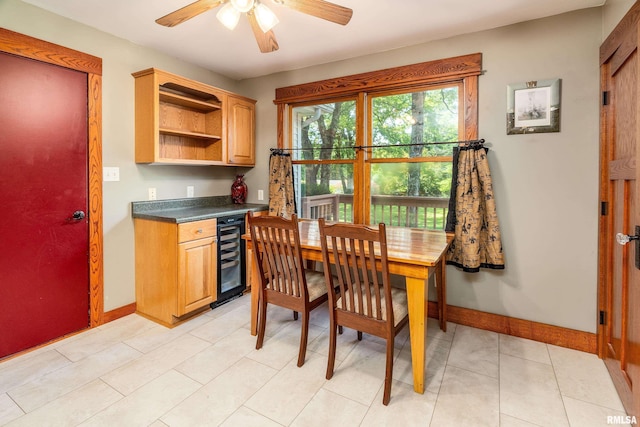 243 Pump Station Rd, Makanda, IL 62958 - dining room featuring wine cooler and ceiling fan