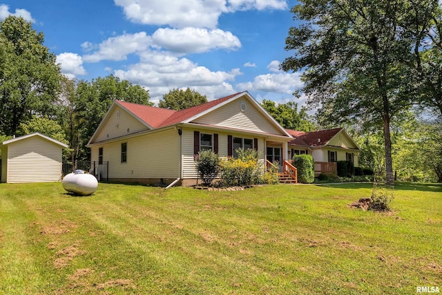 243 Pump Station Rd, Makanda, IL 62958 - rear view of house featuring a yard, a wooden deck, and crawl space