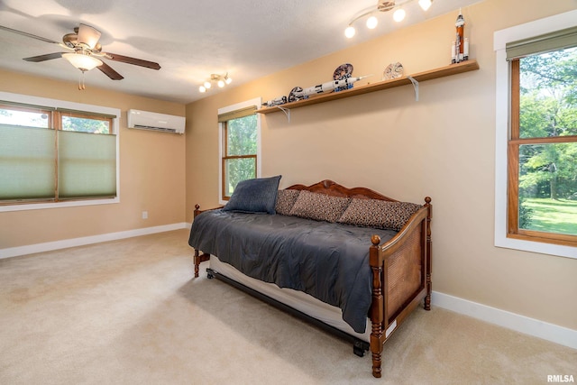 243 Pump Station Rd, Makanda, IL 62958 - bedroom featuring a wall mounted air conditioner, multiple windows, and light carpet