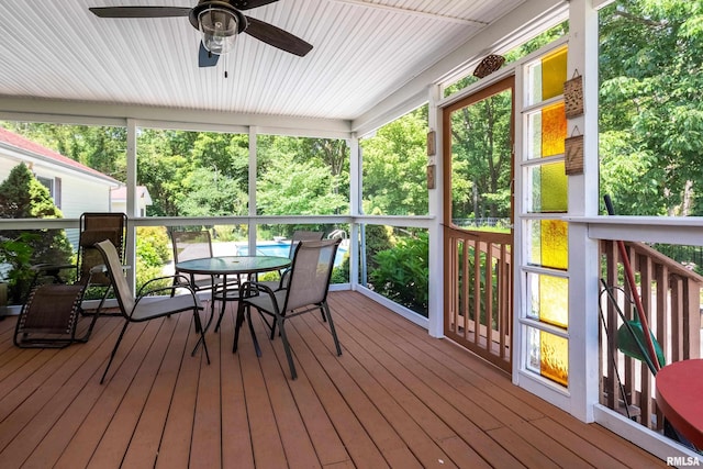 243 Pump Station Rd, Makanda, IL 62958 - sunroom / solarium featuring ceiling fan, outdoor dining space, and healthy amount of natural light
